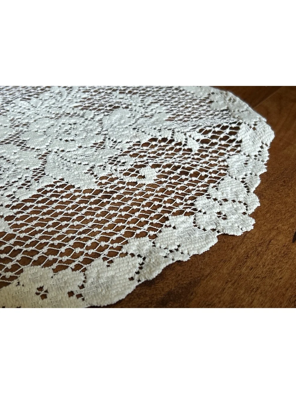 Vintage Oval White Lace Doily with Floral Pattern